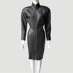 Black Leather Moto Dress Michael Hoban 4 North Beach Midi XS 90’s Y2K Sexy Rare
